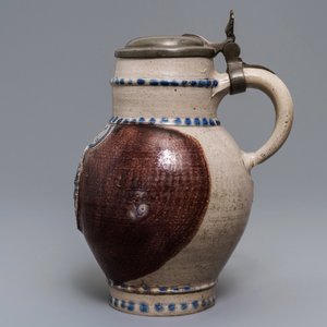 A pewter-mounted Westerwald stoneware 'Double Eagle' jug, Germany, dated 1770 — photo 3