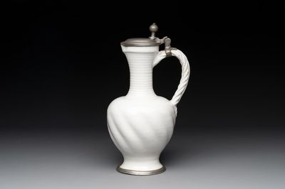 A pewter-mounted white Dutch Delftware jug, 17th C. — photo 1