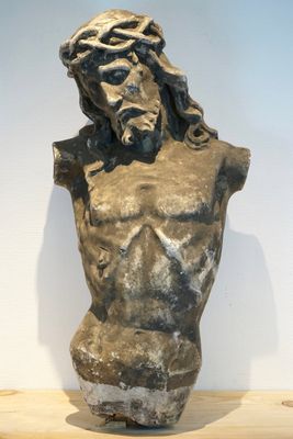 A plaster cast of the thorned Christ, 19/20th C., Bruges