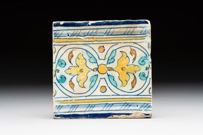 A polychrome Antwerp maiolica border tile, ca. 1560