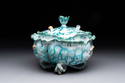 A polychrome Brussels faience 'cabbage' tureen and cover, 18th C.
