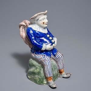 A polychrome Brussels faience figurative 'Jacquot' ewer, Stevens mark, 19th C. — 照片 1