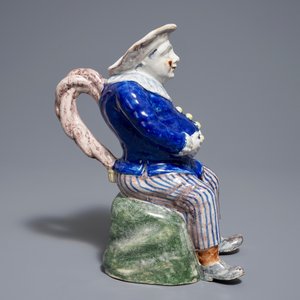 A polychrome Brussels faience figurative 'Jacquot' ewer, Stevens mark, 19th C. — 照片 3