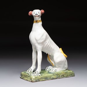 A polychrome Brussels faience greyhound, 18th C. — photo 1
