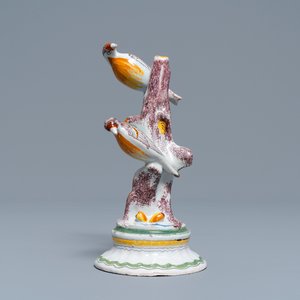 A polychrome Brussels faience group of a tree with birds, 18th C. — photo 1