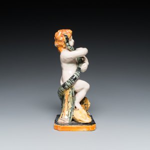 A polychrome Brussels faience sculpture of a putto with a snake standing on a lion, late 18th C. — 照片 3