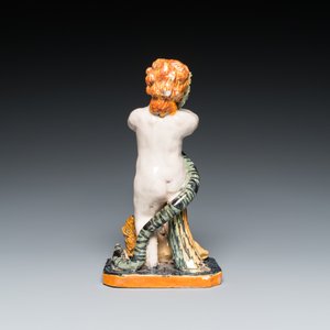 A polychrome Brussels faience sculpture of a putto with a snake standing on a lion, late 18th C. — 照片 4