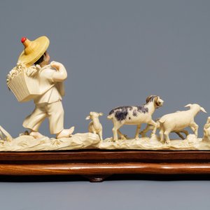 A polychrome Chinese ivory group with a shepherd, ca. 1940 — photo 2