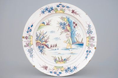 A polychrome chinoiserie dish, Saint-Amand-les-Eaux, France, 18th C.