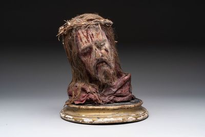 A polychrome devotional wax bust of Christ, Italy, 19th C.