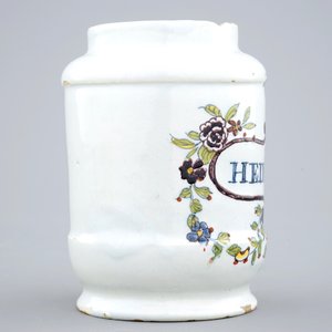 A polychrome Dutch Delft albarello-shaped pharmacy jar, 18th C. — 照片 2