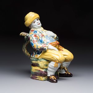 A polychrome Dutch Delft 'Bobbejak' table fountain and cover, 18th C. — photo 1