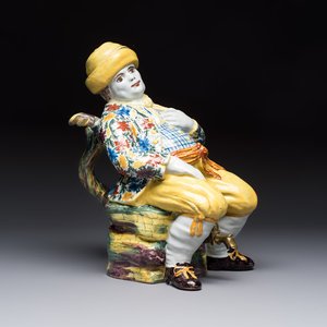 A polychrome Dutch Delft 'Bobbejak' table fountain and cover, 18th C. — 照片 1