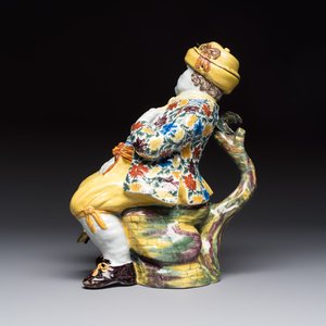 A polychrome Dutch Delft 'Bobbejak' table fountain and cover, 18th C. — 照片 3