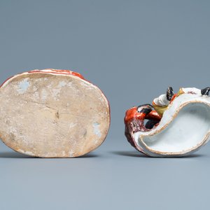 A polychrome Dutch Delft box and cover in the shape of a boy on a bird, 18th C. — photo 7