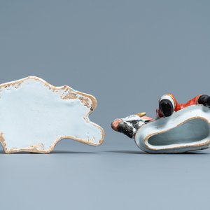 A polychrome Dutch Delft box and cover in the shape of a boy on a goat, 18th C. — photo 6