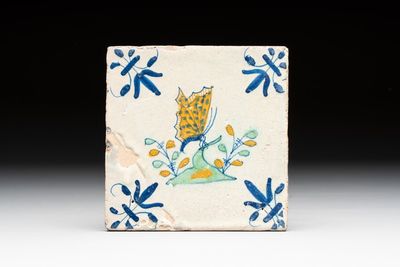 A polychrome Dutch Delft 'butterfly' tile, 17th C.