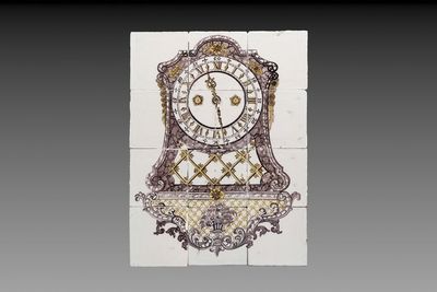 A polychrome Dutch Delft 'console clock' tile mural, probably Rotterdam, 18th C.