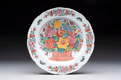 * A polychrome Dutch Delft doré 'flower basket' dish, 18th C.