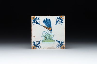 A polychrome Dutch Delft 'dragonfly' tile, 17th C.