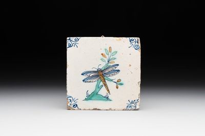 A polychrome Dutch Delft 'dragonfly' tile, 17th C.