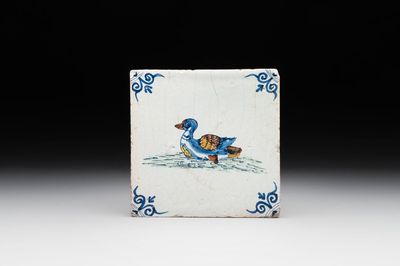 A polychrome Dutch Delft 'duck' tile, 17th C.