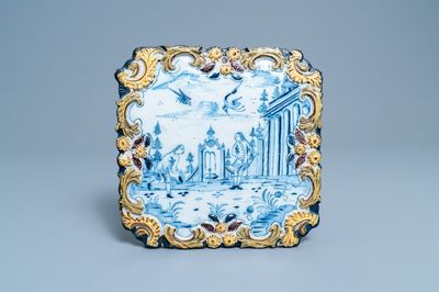A polychrome Dutch Delft 'falconry' plaque, 18th C.