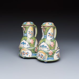A polychrome Dutch Delft 'Four hearts' oil and vinegar set — photo 1