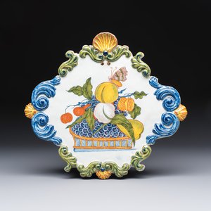 A polychrome Dutch Delft 'Fruit Basket' plaque — photo 1