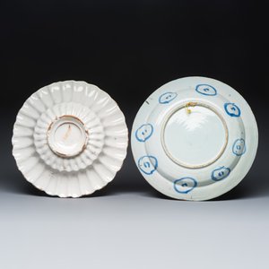 A polychrome Dutch Delft gadrooned 'Peacock' dish and a blue and white Wanli-style dish — photo 2