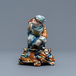 A polychrome Dutch Delft group of a man and a woman on a chamberpot, 18th C. — photo 5