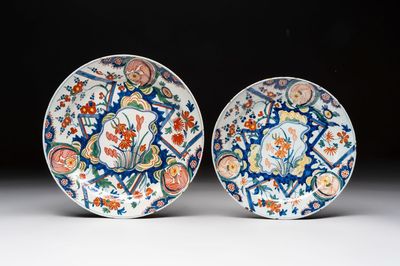 A polychrome Dutch Delft 'lightning' dish and plate, early 18th C.