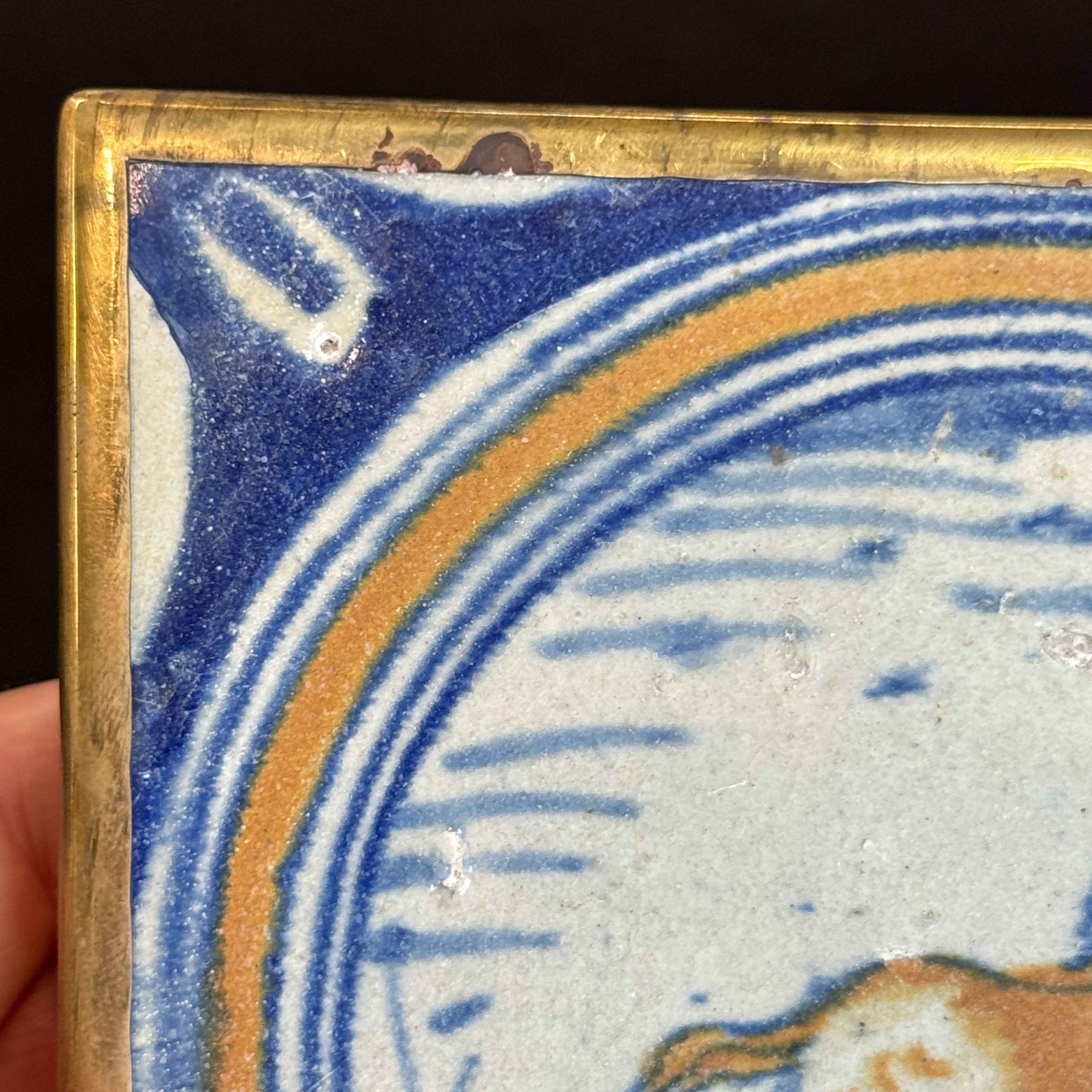 A polychrome Dutch Delft maiolica medallion tile with a leaping horse — photo 2