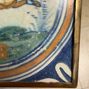 A polychrome Dutch Delft maiolica medallion tile with a leaping horse — photo 3