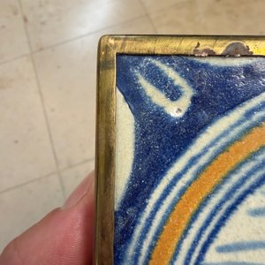 A polychrome Dutch Delft maiolica medallion tile with a leaping horse — photo 6