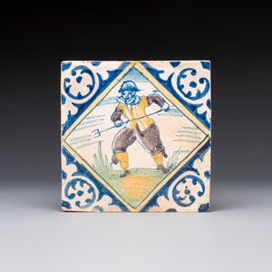 A polychrome Dutch Delft maiolica 'Soldier' diamond tile — photo 1