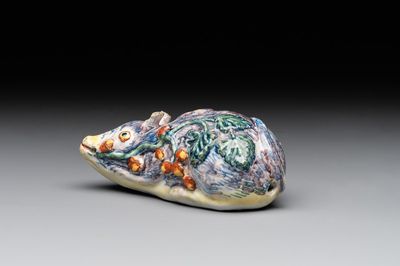 A polychrome Dutch Delft model of a squirrel, 18th C.