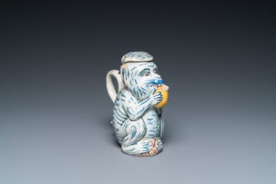 A polychrome Dutch Delft 'monkey' jug, 18th C.