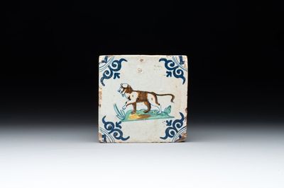 A polychrome Dutch Delft 'panther' tile, 17th C.