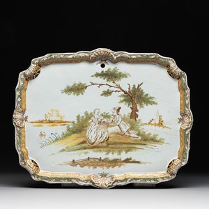 A polychrome Dutch Delft 'pastoral subject' plaque, 18th C. — photo 1