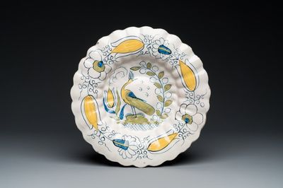 A polychrome Dutch Delft 'peacock' dish, late 17th C.