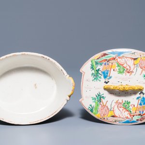 A polychrome Dutch Delft petit feu butter tub and cover with cows and goats, 18th C. — photo 5