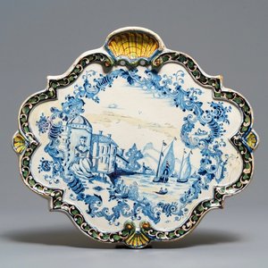 A polychrome Dutch Delft plaque with ships at sea, 18th C. — photo 1