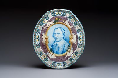 A polychrome Dutch Delft 'Portrait' plaque, 19th C.