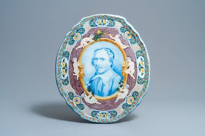 A polychrome Dutch Delft 'portrait' plaque, 19th C.