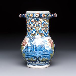 A polychrome Dutch Delft puzzle jug with a landscape scene — photo 2