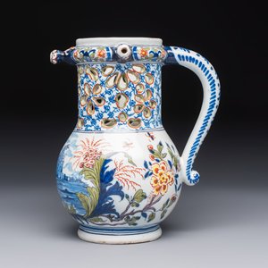 A polychrome Dutch Delft puzzle jug with a landscape scene — photo 3
