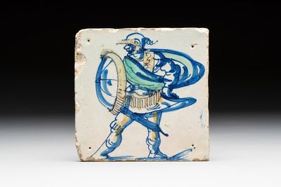 A polychrome Dutch Delft 'Roman soldier' tile, ca. 1600