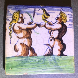 A polychrome Dutch Delft 'Triton and mermaid' tile, Rotterdam, 1st quarter 17th C. — 照片 3