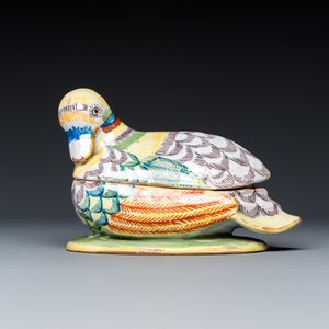 A polychrome Dutch Delft tureen and cover in the shape of a duck — photo 3